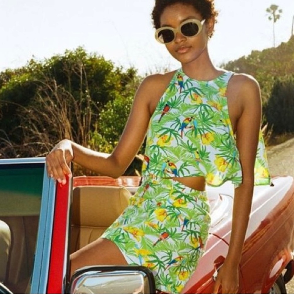 Tropical print high waisted mini skirt